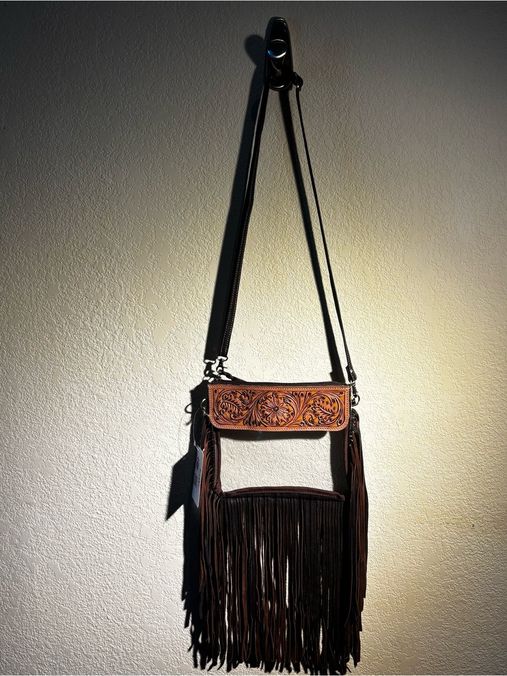 Hand-Tooled Fringe Crossbody Clear Stadium Bag - Brown